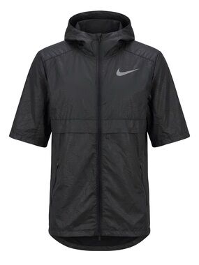 Nike Black Hooded Short-Sleeve Windbreaker Running Vest